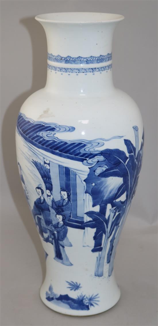 A large Chinese blue and white vase and two baluster jars, 18th century and later,